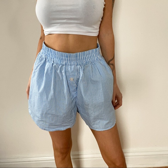 Collusion Boxing Shorts in Blue Stripe - Picture 3 of 5